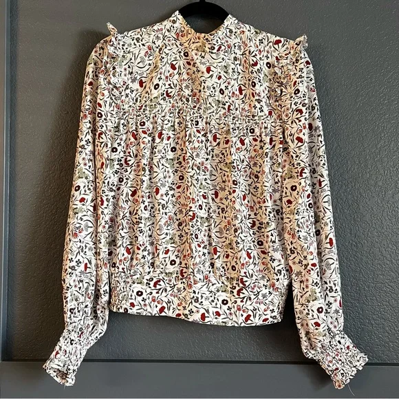 Frame silk Floral Print Smocked Top small - Picture 1 of 7